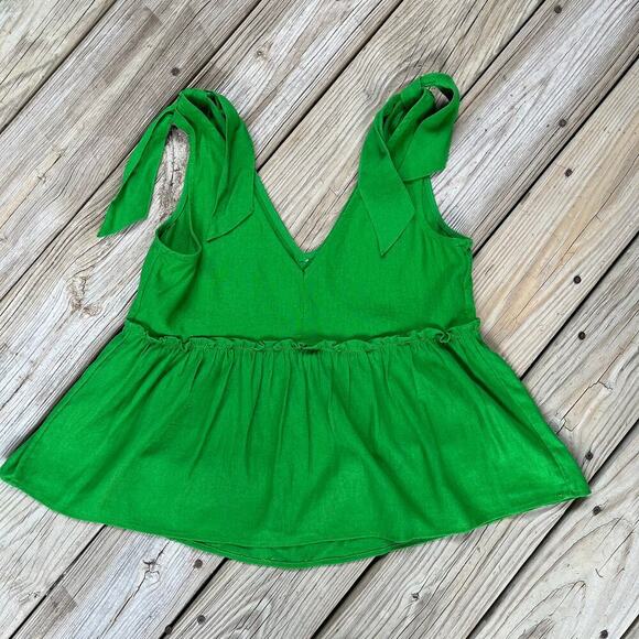 Who What Wear Women's Bright Green Linen Blend Tie Shoulder Top Size XS - Picture 3 of 7